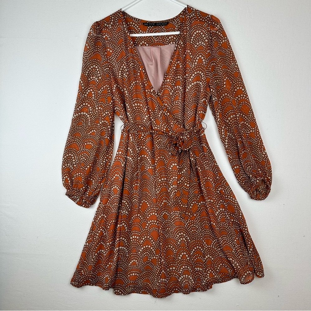Zara Basics Wrap Dress Long Sleeve A-line Midi Career Office Party